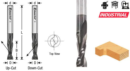 Amana Tool 46200-DLC Solid Carbide Spiral Plunge - 1/8 Dia x 1/2 x 1/4 Inch Shank x 2 Inch Long Down-Cut