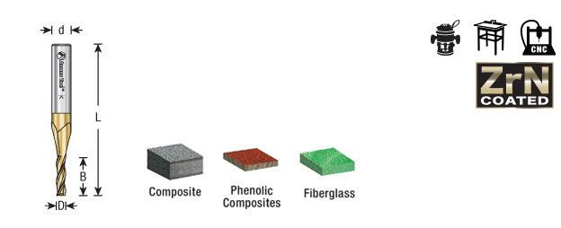 Amana 46092 Solid Carbide Up-Cut Spiral 3/16 Dia x 5/8 x 1/4 Shank x 2-1/2 Inch Long Composite, Fiberglass & Phenolic Cutting ZrN Coated Router Bit - CNC Router Store