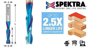 Amana 46102-K Solid Carbide Spektra™ Extreme Tool Life Coated Spiral Plunge, Up-Cut, 2 Flutes